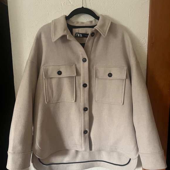 Zara Manteco Wool Shirt Jacket Cream Size S - Picture 1 of 5